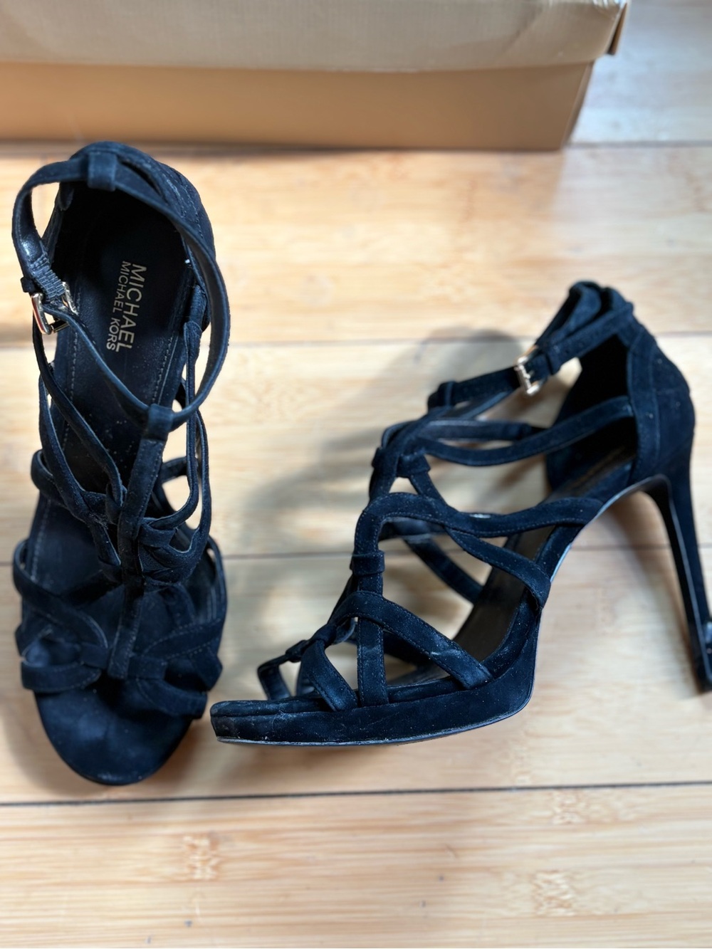 Michael Kors Black Suede Strappy Stiletto Heels